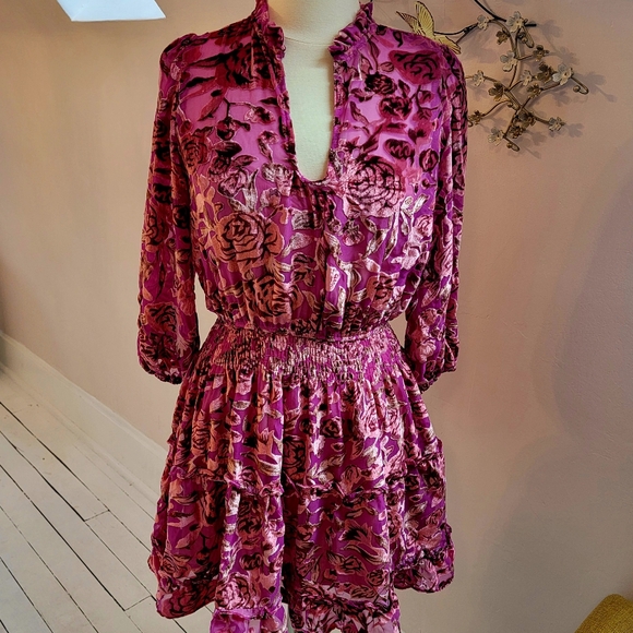 o.p.t Velvet Floral Pink Dress - Picture 7 of 9